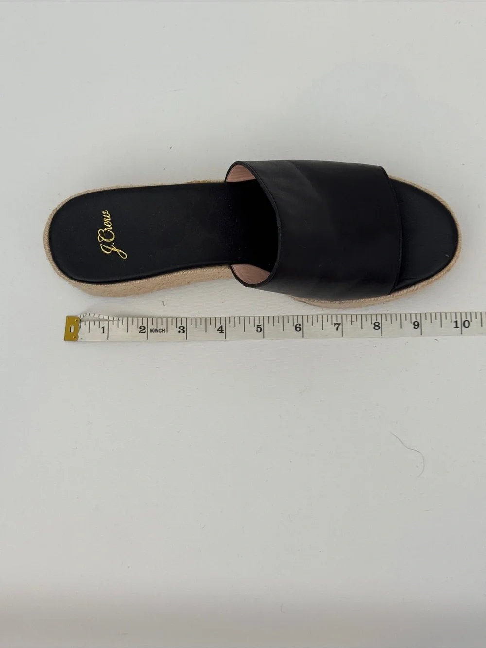J.Crew Black Leather Espadrille Platform Slide - Women